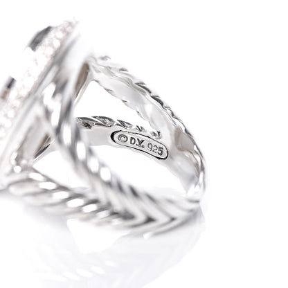 David Yurman Sterling Silver Diamond White Agate Signature Oval Ring 54 7 4 of 5