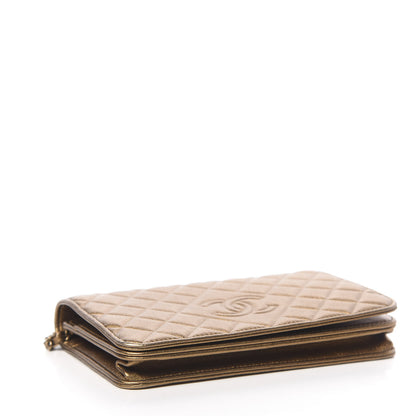 Chanel Metallic Goatskin Quilted Diamond CC Wallet On Chain WOC Gold 4 of 14