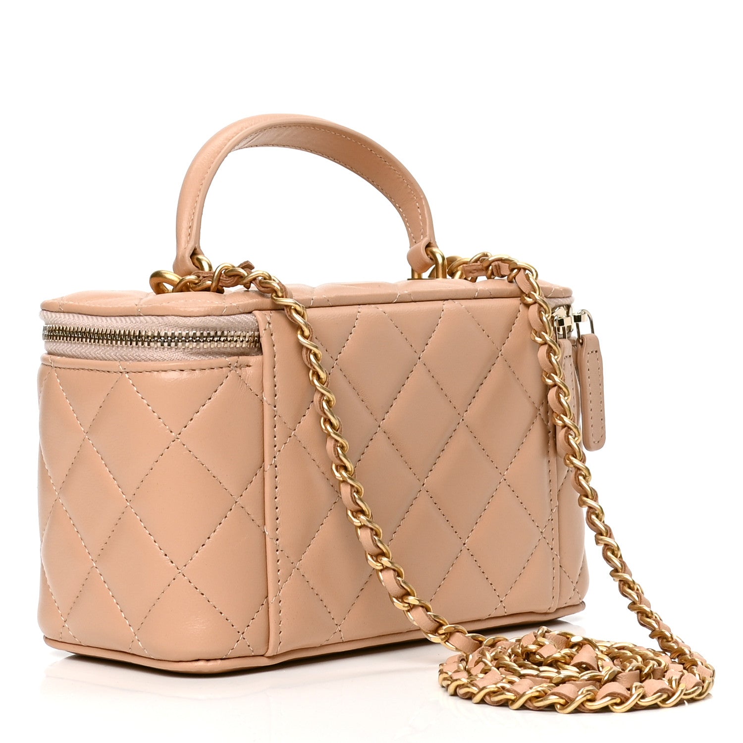 Chanel Lambskin Quilted Small Top Handle Vanity Case With Chain Beige 2 of 4