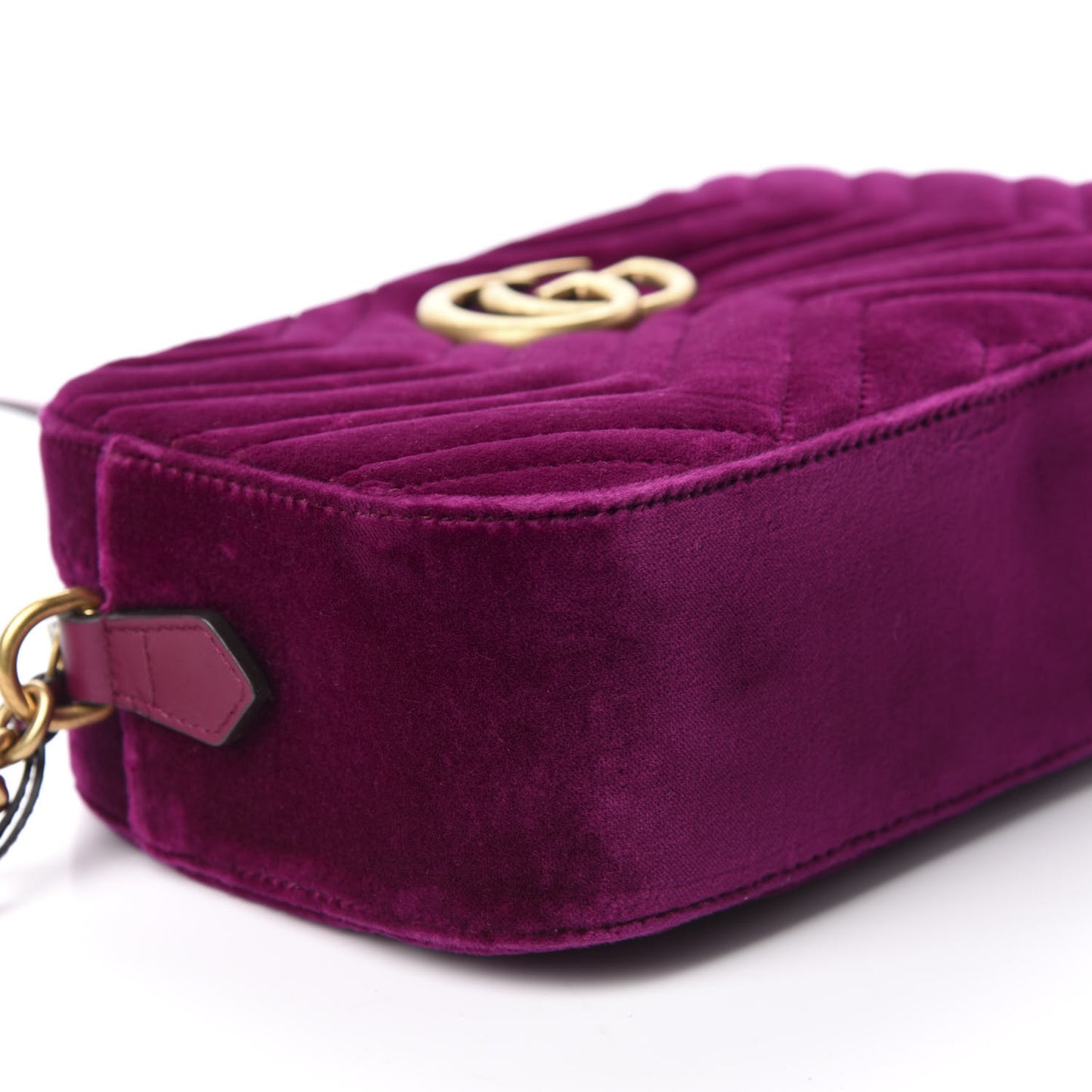 Velvet Matelasse Small GG Marmont Chain Shoulder Bag Fuchsia Violet Cyclamen