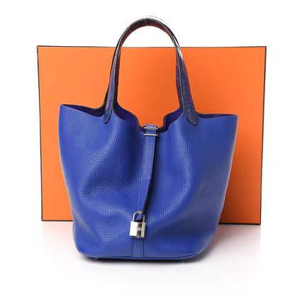 Hermes Taurillon Clemence Matte Alligator Picotin Lock Touch 22 MM Bleu Electrique 12 of 12