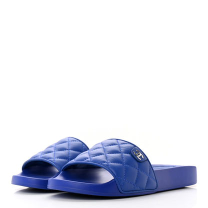 Chanel Lambskin Quilted CC Mules Sandals 36 Dark Blue 3 of 11