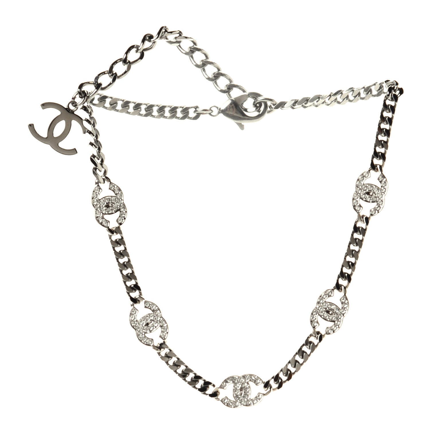 Chanel Ruthenium Crystal Chain CC Choker Silver 2 of 4