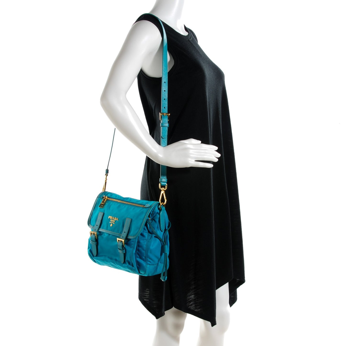 Tessuto Nylon Saffiano Messenger Bag Turchese