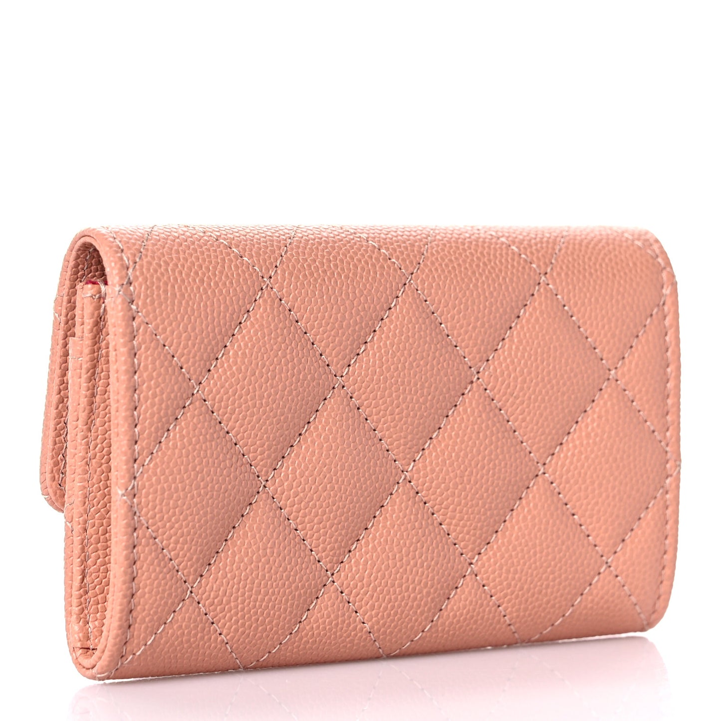 Caviar Metal Perforated Quilted CC Flap Card Holder Beige
