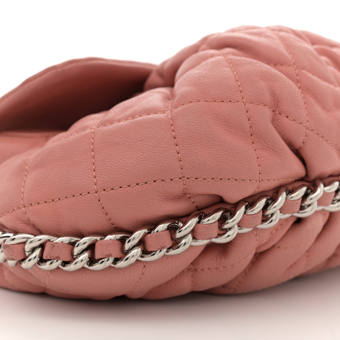 Washed Lambskin Quilted Medium Chain Around Messenger Salmon