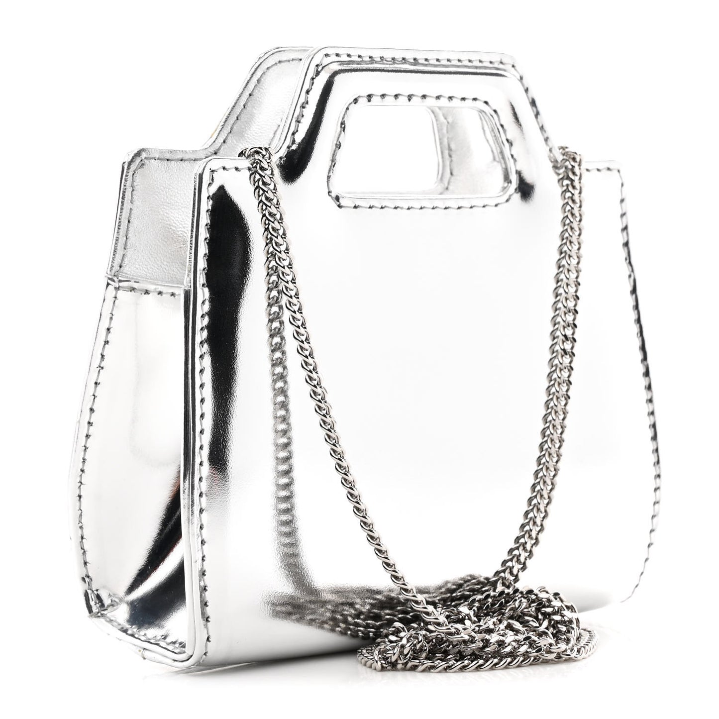 Metallic Brushed Calfskin Micro Wanda Top Handle Bag Argento