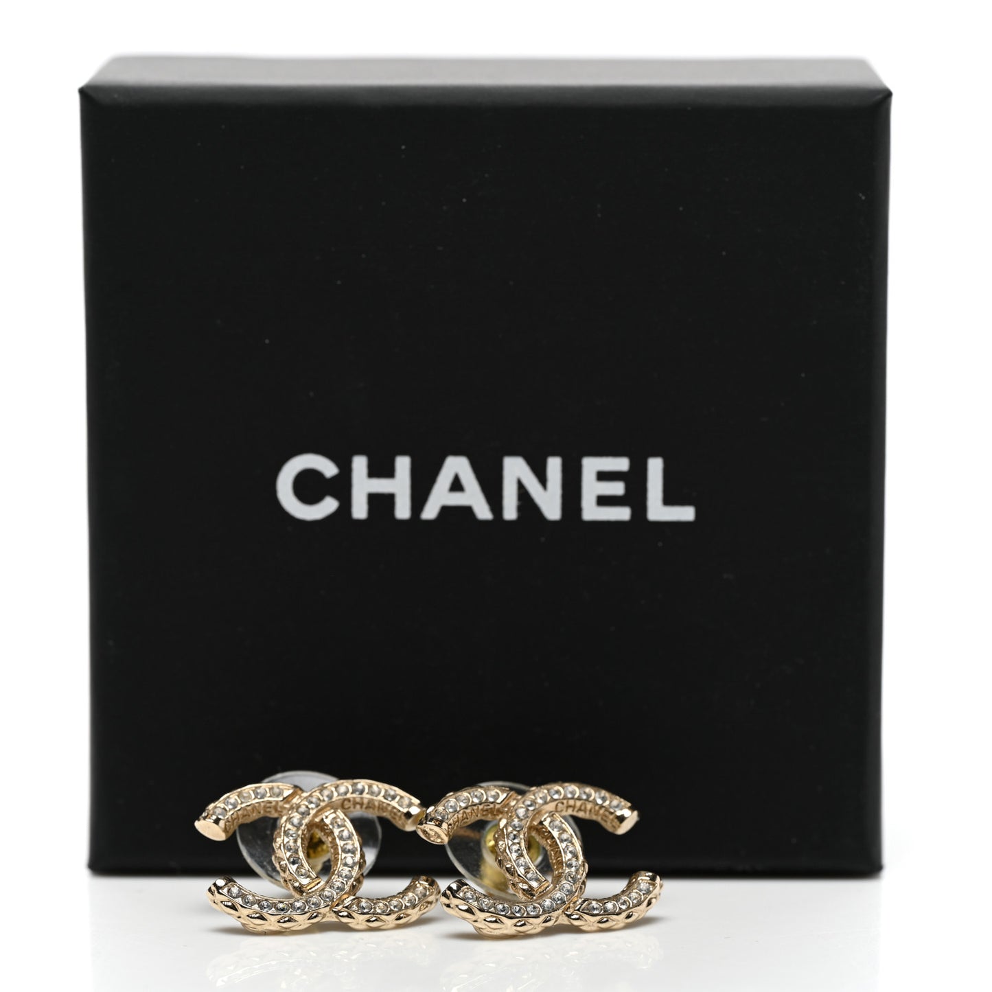 Metal Crystal CC Earrings Gold