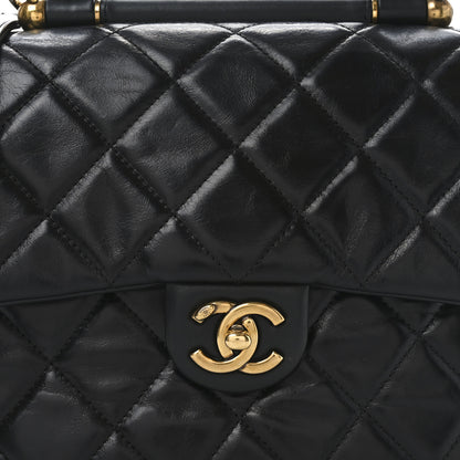 Chanel Glazed Calfskin Quilted Medium Gold Bar Top Handle Flap Black 8 of 10