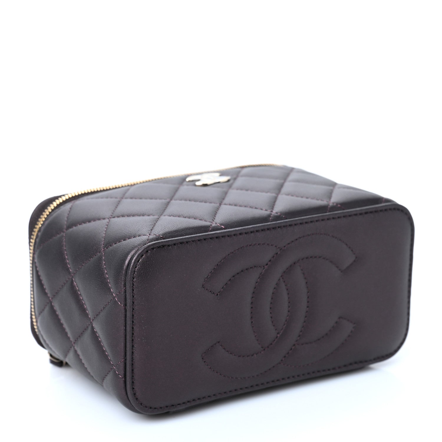 Chanel Iridescent Lambskin Quilted Small Top Handle Vanity Case With Chain Burgundy 4 of 10