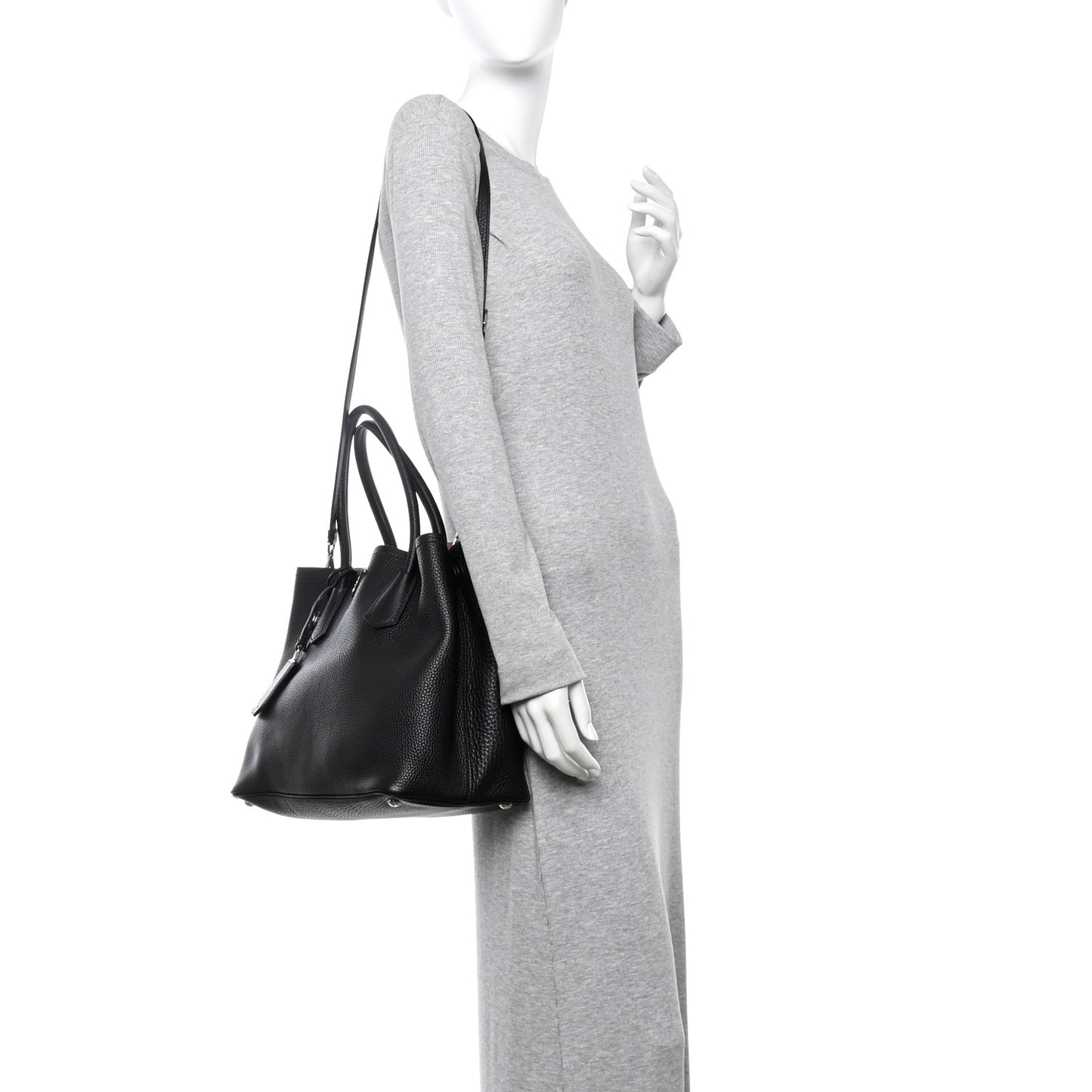 Vitello Daino Medium Double Tote Black Cuoio Black Cuoio