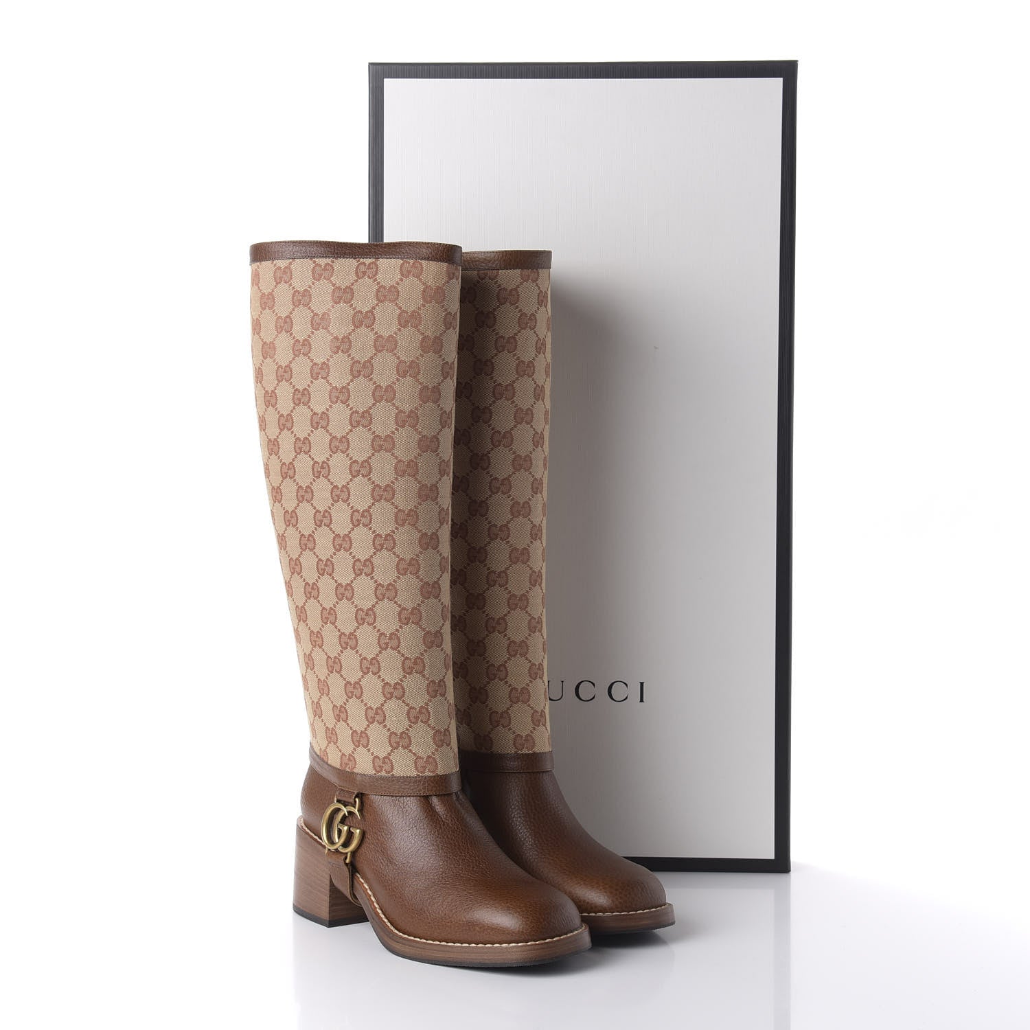 Gucci GG Monogram Calfskin Lola Tall Boots 38 Beige Ruggine Cuir 8 of 8