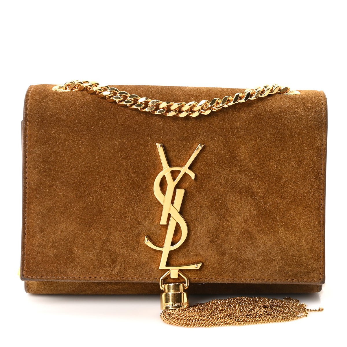 Suede Small Classic Monogram Kate Tassel Satchel Light Ochre