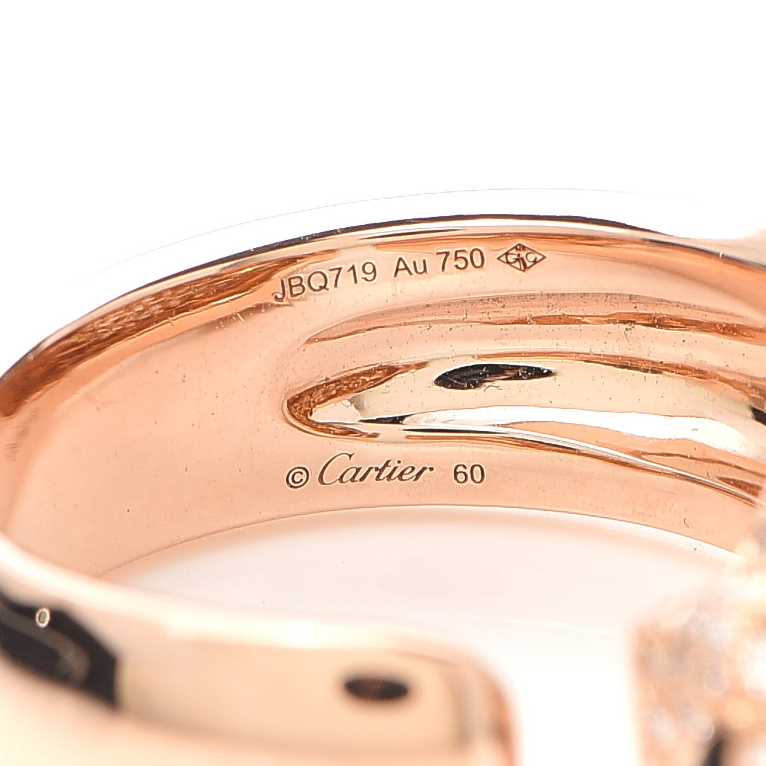 Cartier 18K Pink Gold Diamond Onyx Emerald Panthere De Band Ring 60 9 3 of 4