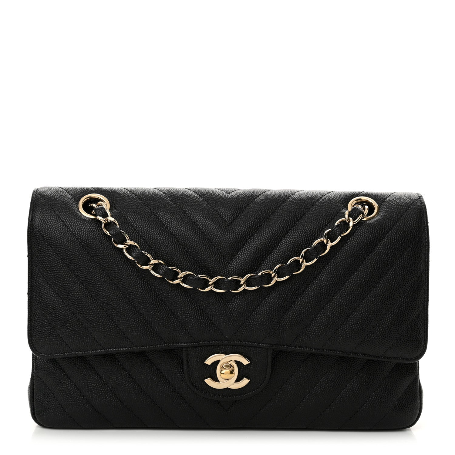 Chanel Caviar Chevron Quilted Medium Double Flap Black 1 of 11