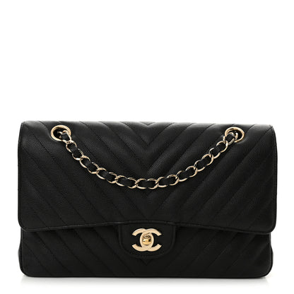 Chanel Caviar Chevron Quilted Medium Double Flap Black 1 of 11