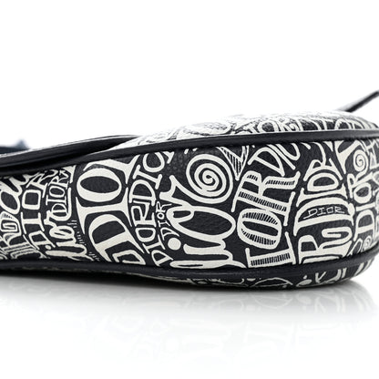 Christian Dior X SHAWN STUSSY Grained Calfskin Printed Mens Saddle Bag Navy Blue 9 of 18