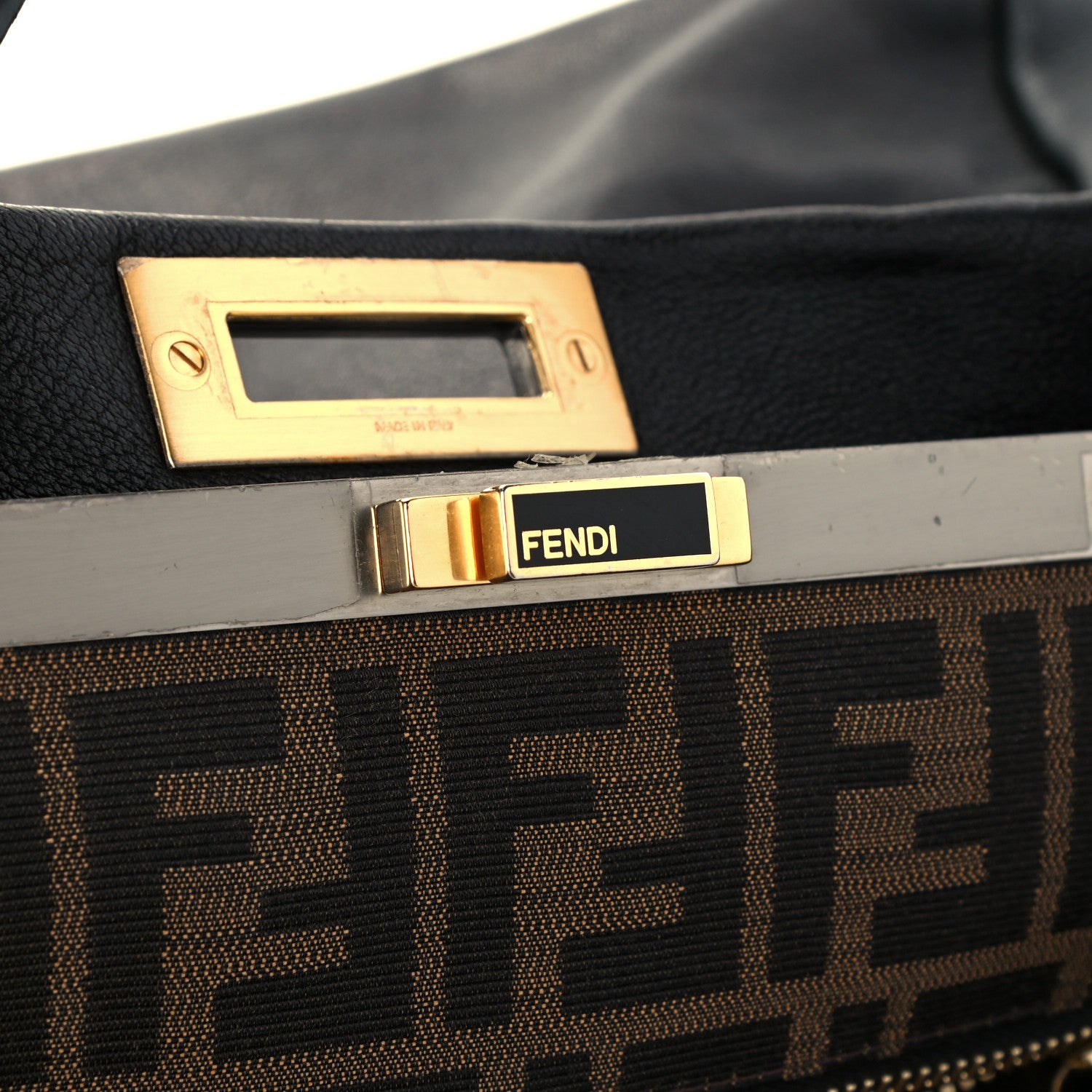 Fendi Goatskin Zucca Large Peekaboo Iconic Satchel Black Tobacco 7 of 14