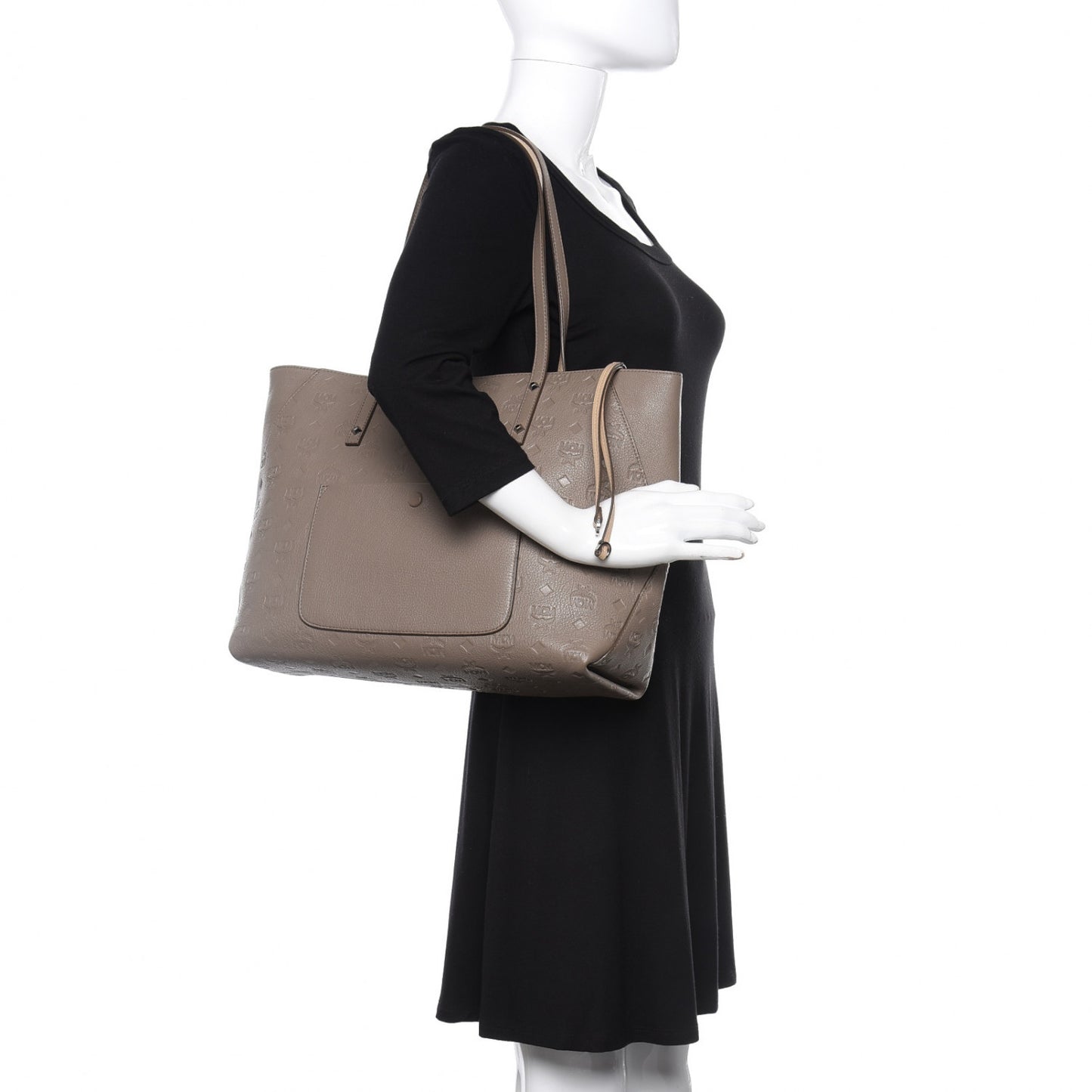 Calfskin Ottomar Monogram Medium Klara Top Zip Tote Taupe