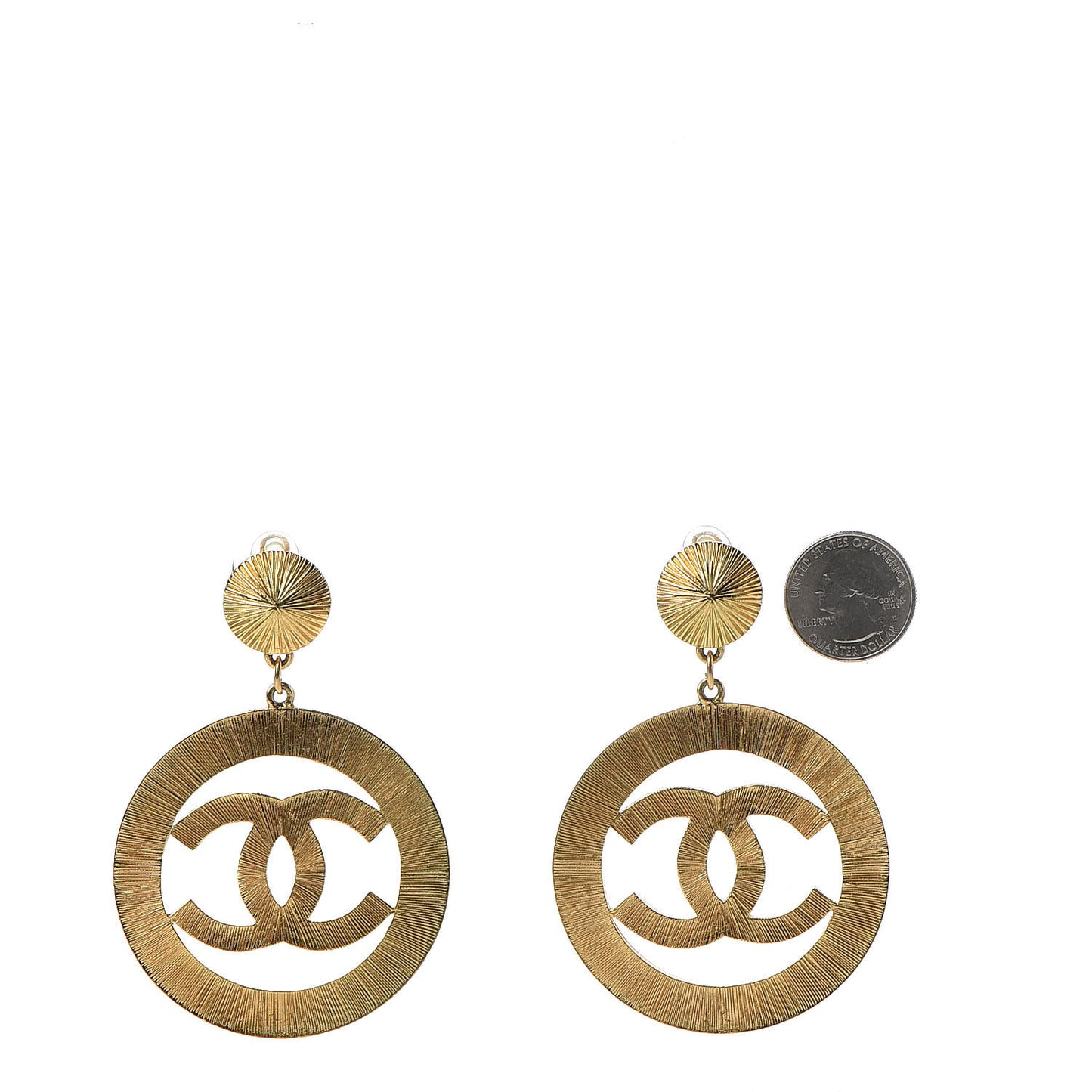 Metal Large CC Clip On Earrings Gold