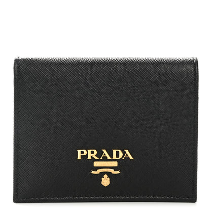 Prada Saffiano Triangle Bi-Fold Wallet Black 1 of 9