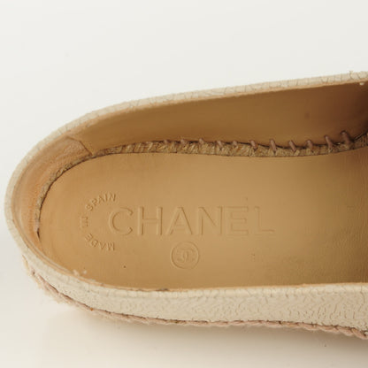 Chanel Crackled Leather Espadrilles 37 Beige Black 2 of 11