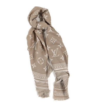 Louis Vuitton Silk Wool Monogram Studdy Denim Shawl Beige 1 of 3