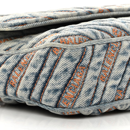 Balenciaga Destroyed Denim Jacquard Logo Matelasse BB Chain Wallet Bluette 10 of 13
