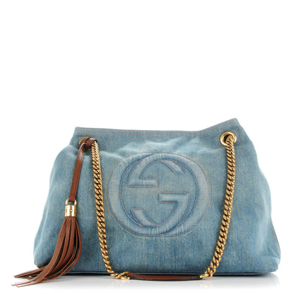 Gucci Denim Medium Soho Chain Shoulder Bag Blue 1 of 7