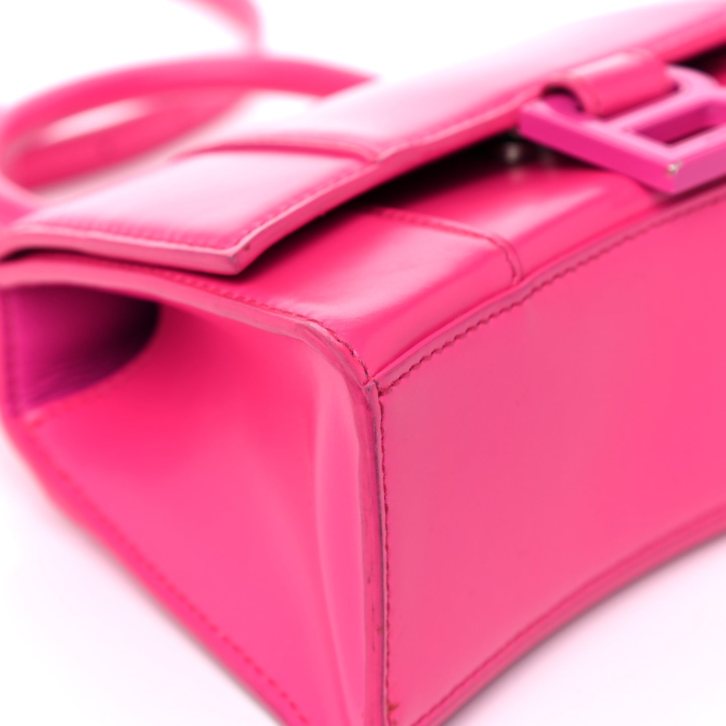 Shiny Box Calfskin Tonal B Hourglass Top Handle Bag XS Fuchsia