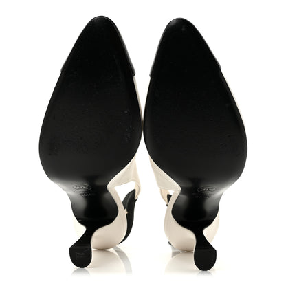 Chanel Lambskin Slingback Pumps 36.5 White Black 6 of 12