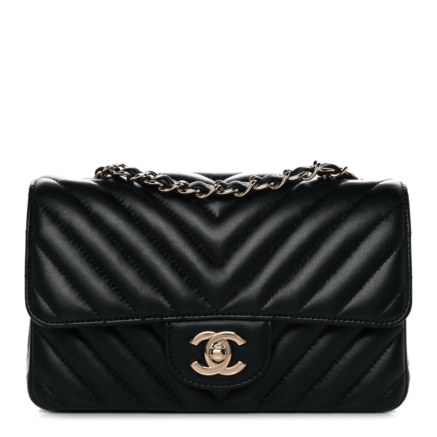Lambskin Chevron Quilted Mini Rectangular Flap Black