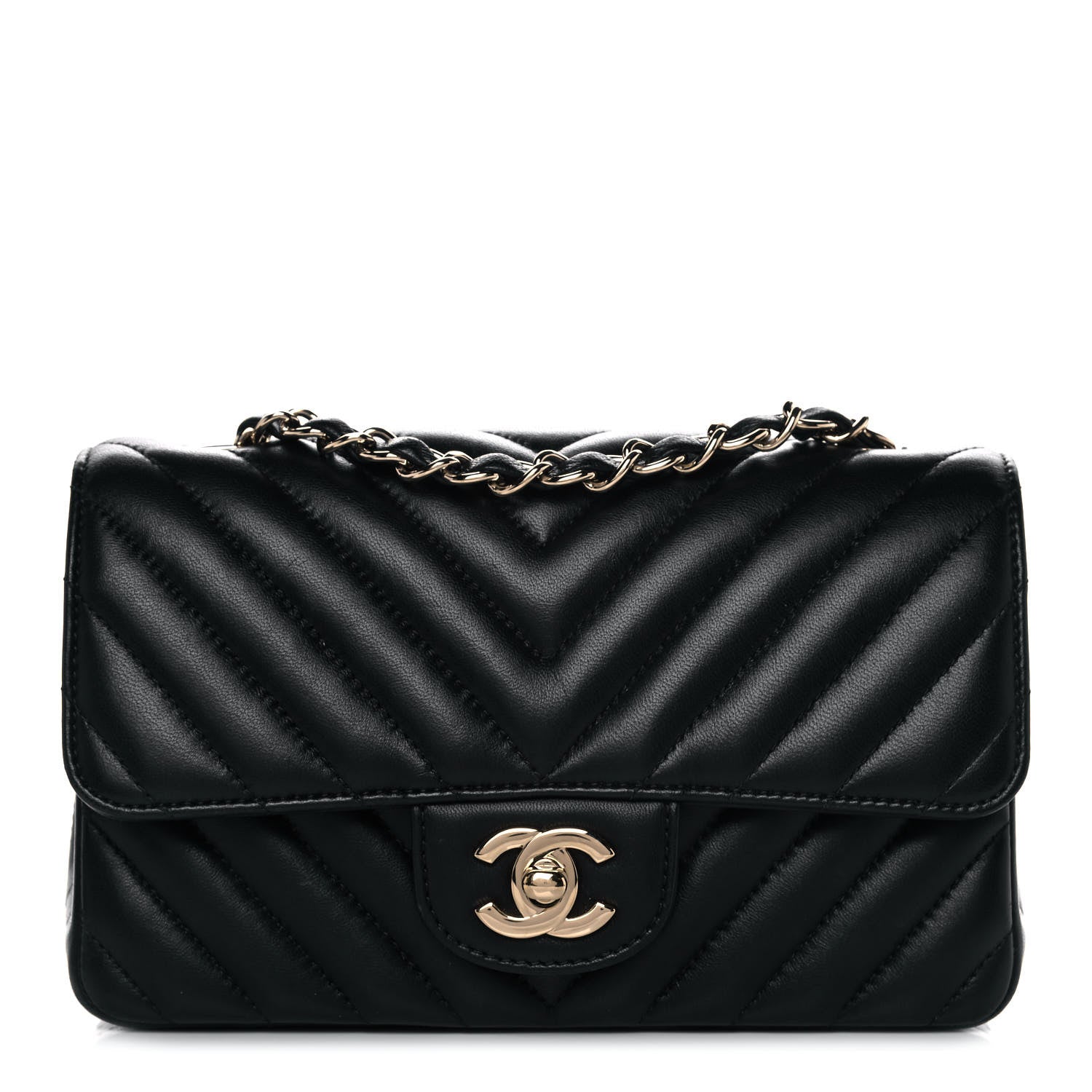 Chanel Lambskin Chevron Quilted Mini Rectangular Flap Black 1 of 12