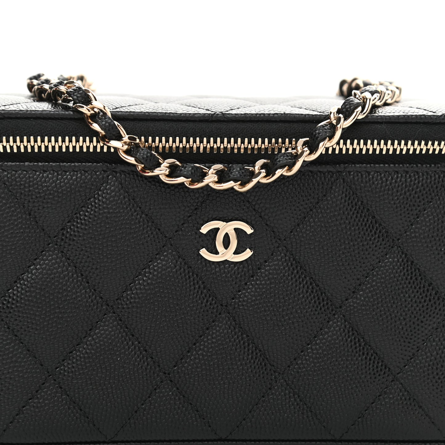 Caviar Quilted Small Vanity Case With Chain Black