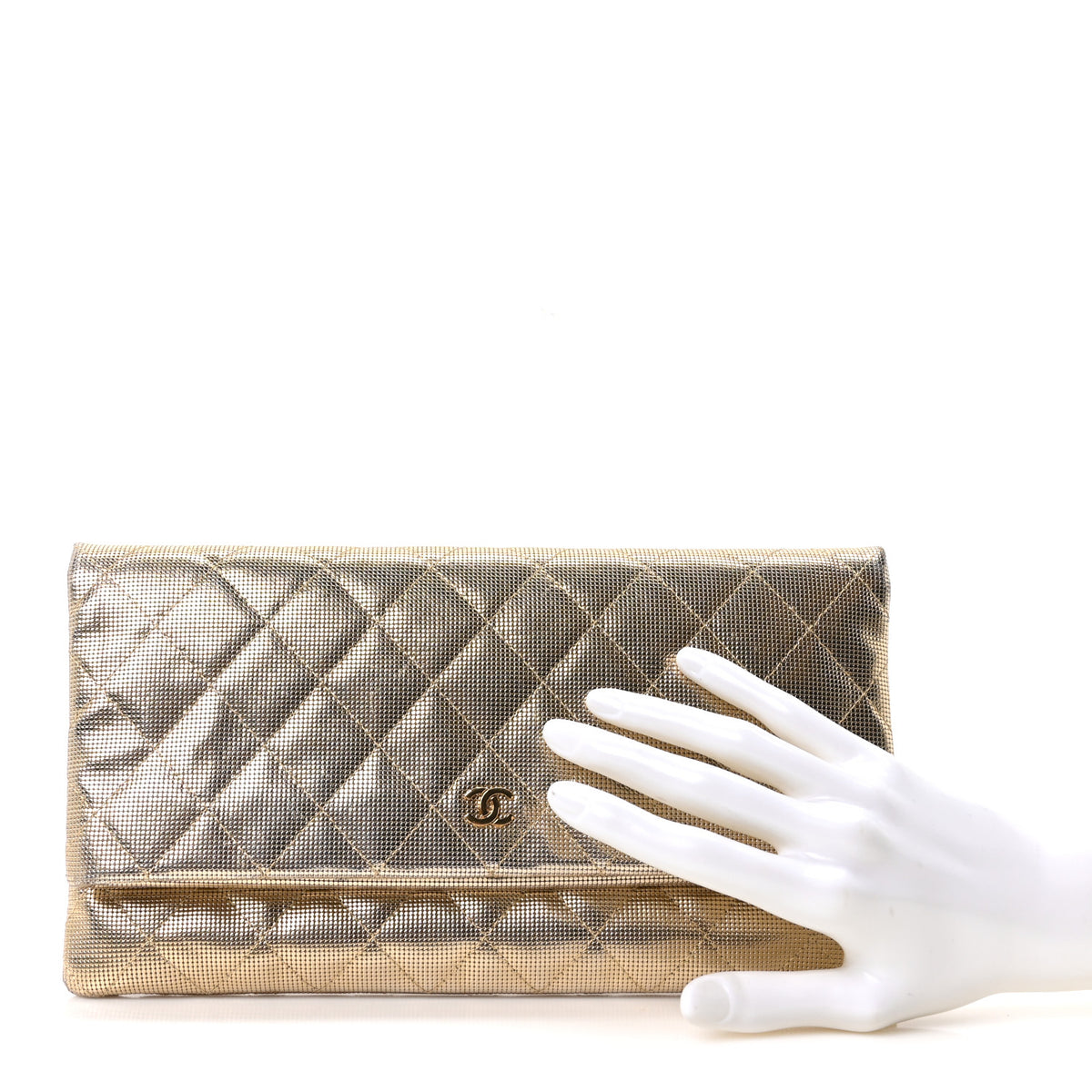 Chanel Metallic Calfskin Quilted Pixel Effect CC Beauty Clutch Dark Gold 2 of 10