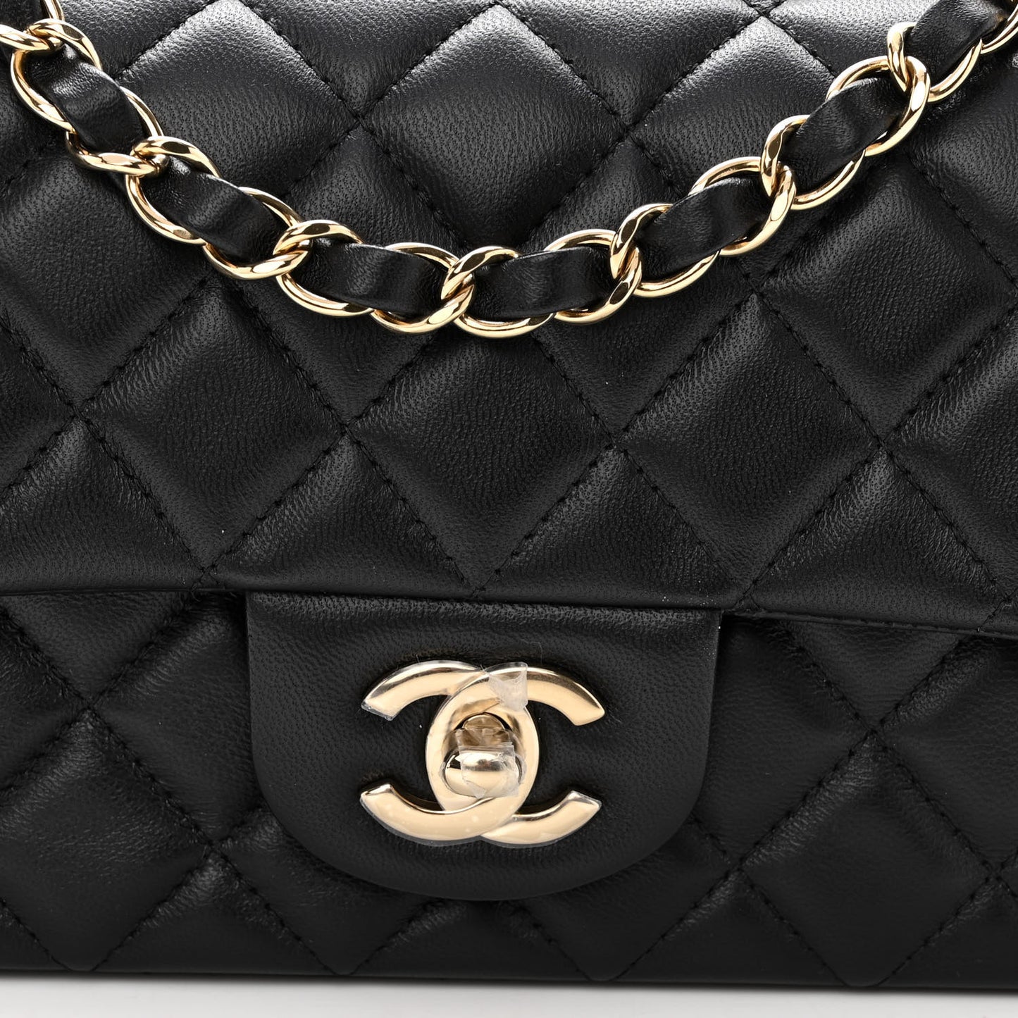 Lambskin Quilted Mini Rectangular Flap Black
