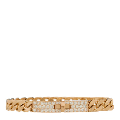 Hermes 18K Rose Gold Diamond PM Kelly Gourmette Bracelet 1 of 4