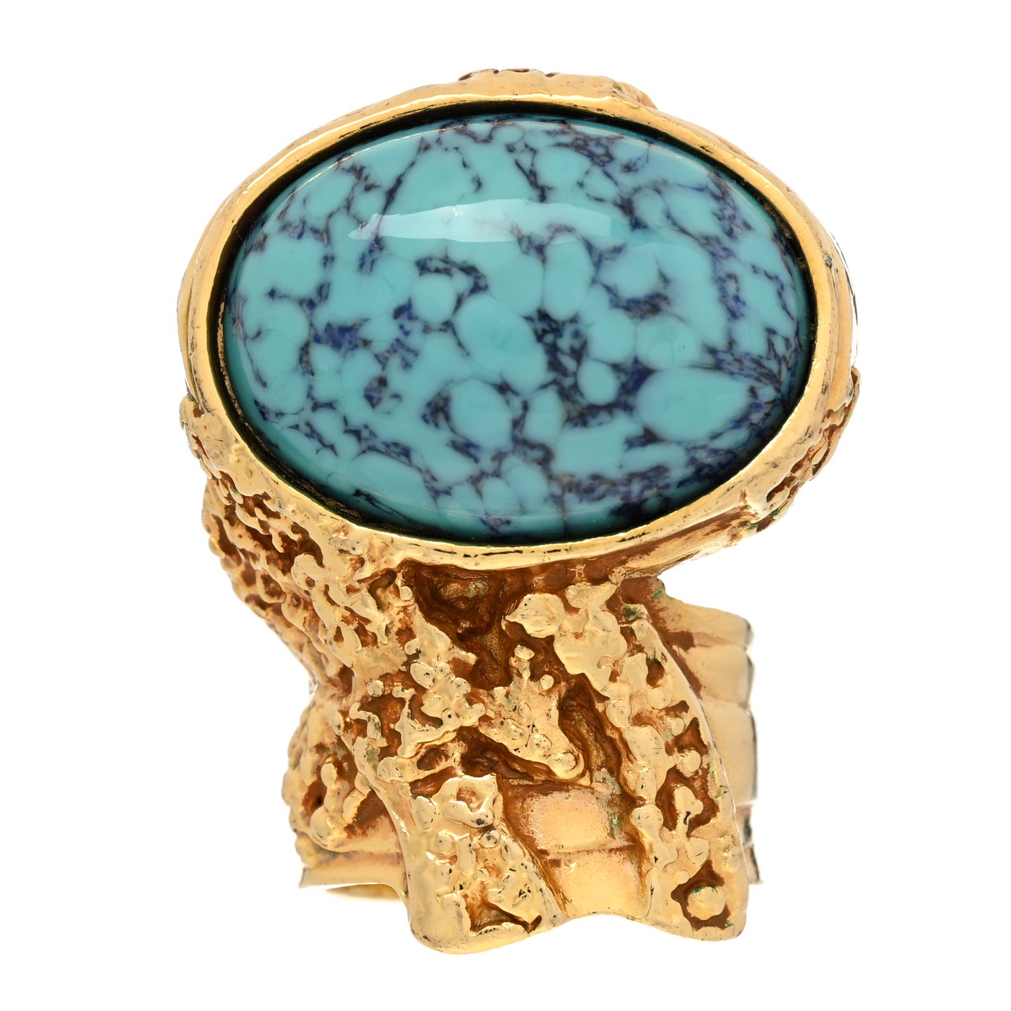 Glass Cabochon Arty Ovale Ring 53/6.5 Gold Turquoise