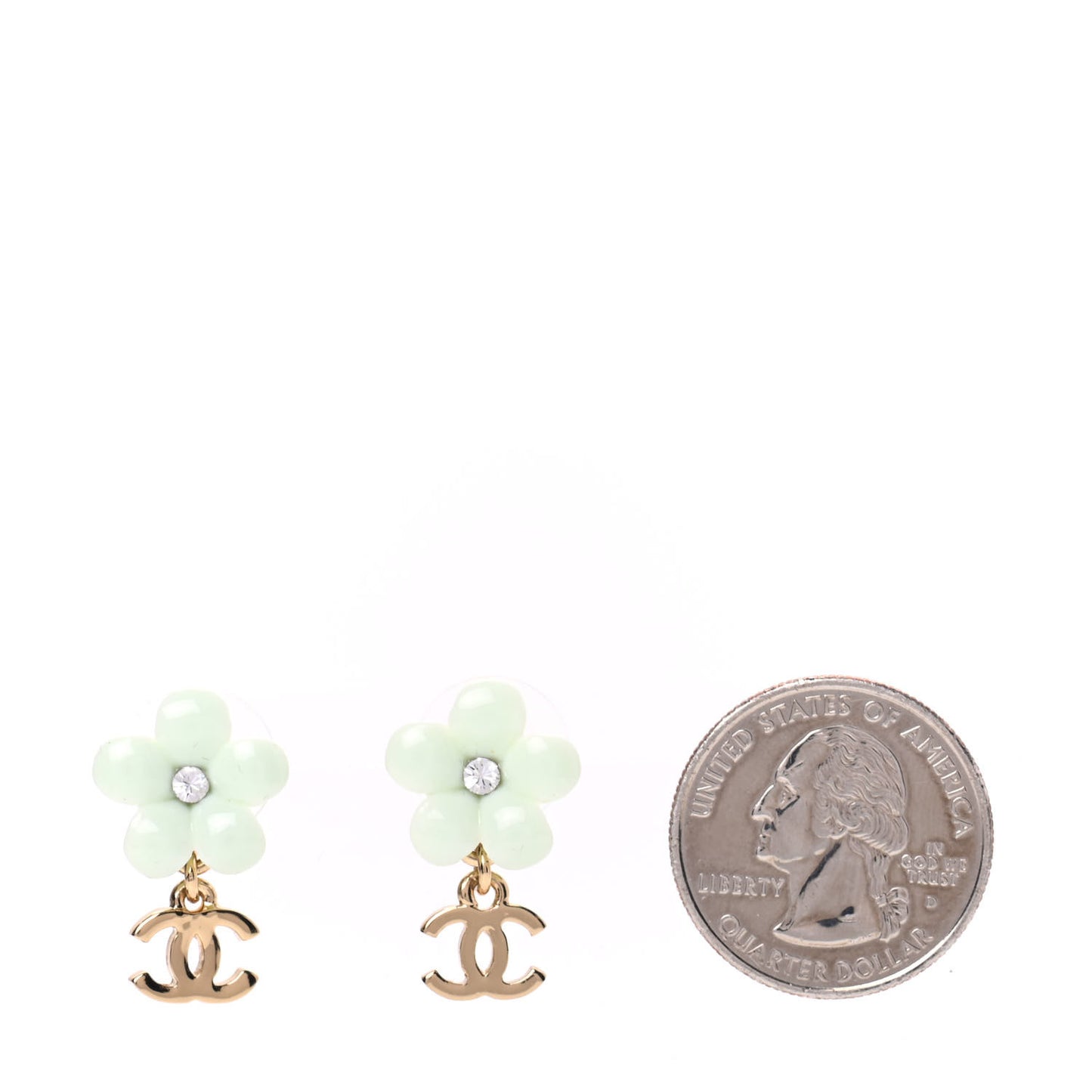 Enamel Crystal CC Camellia Drop Earrings Light Green