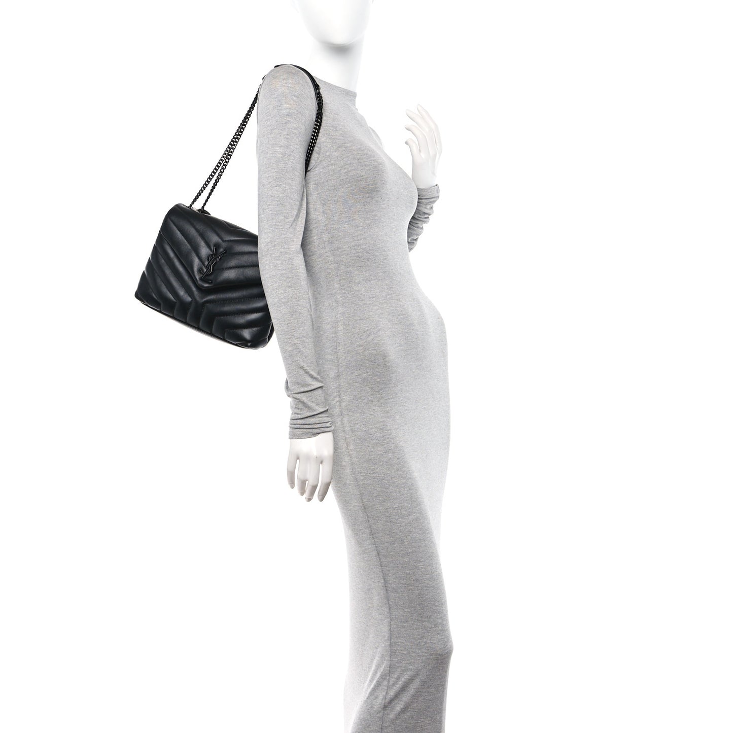 Calfskin Y Quilted Monogram Monochrome Medium Loulou Chain Satchel Black