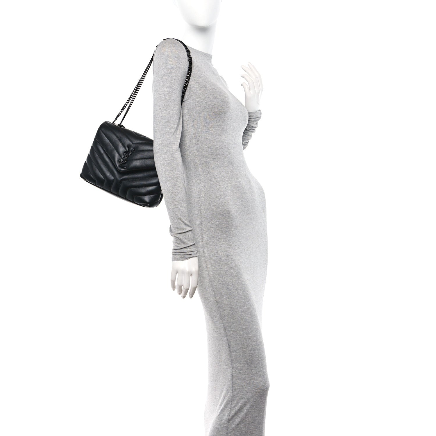Saint Laurent Calfskin Y Quilted Monogram Monochrome Medium Loulou Chain Satchel Black 2 of 12