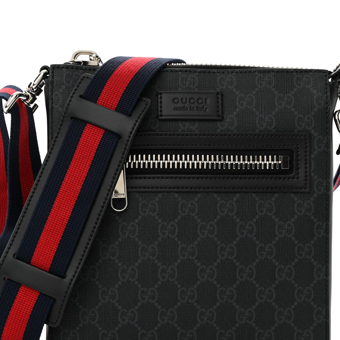 GG Supreme Monogram Web Small Flat Messenger Bag Black Grey