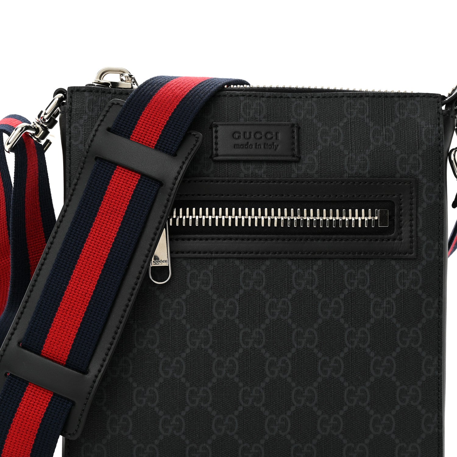 Gucci GG Supreme Monogram Web Small Flat Messenger Bag Black Grey 7 of 9