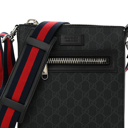 Gucci GG Supreme Monogram Web Small Flat Messenger Bag Black Grey 7 of 9