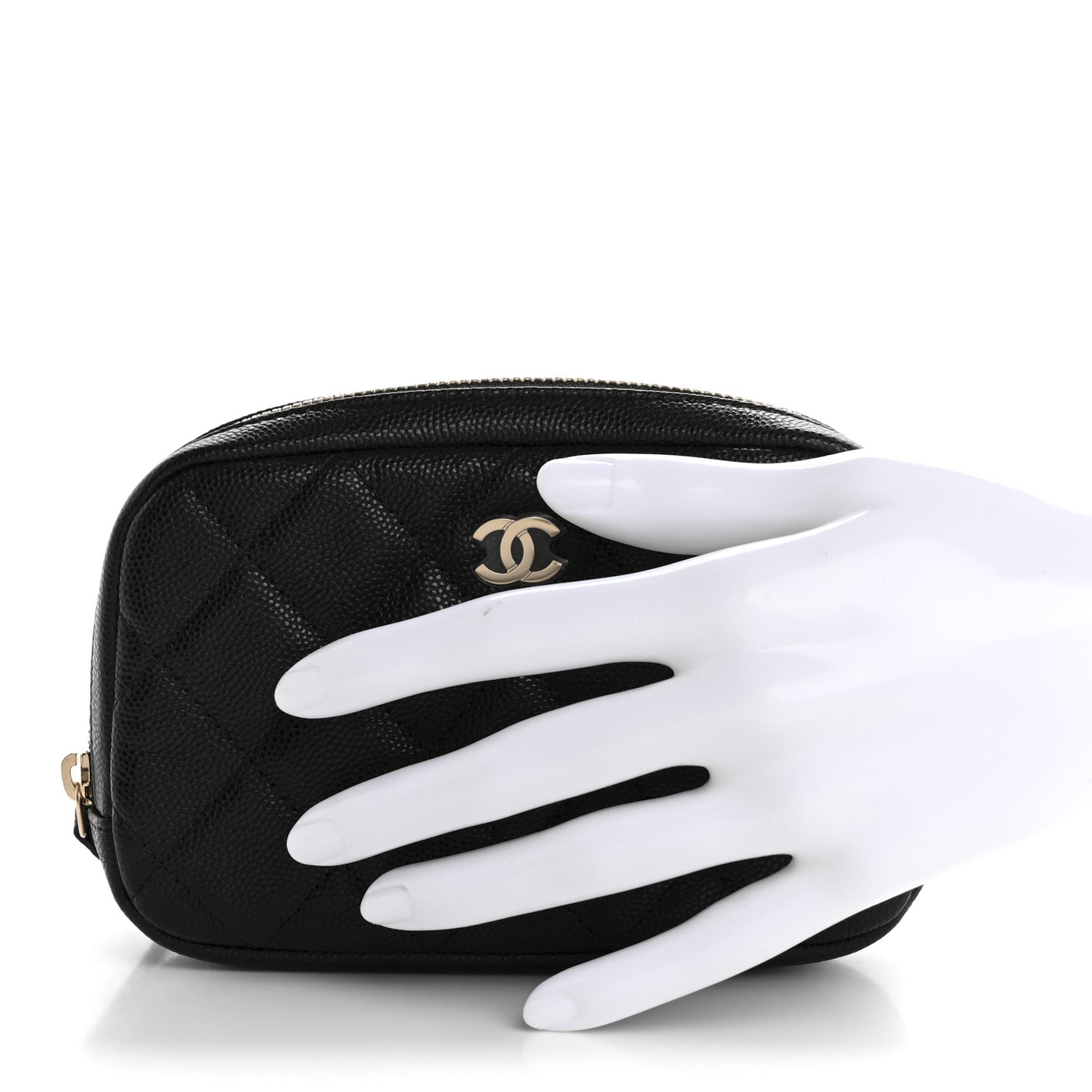 Caviar Quilted Small Curvy Pouch Cosmetic Case Black