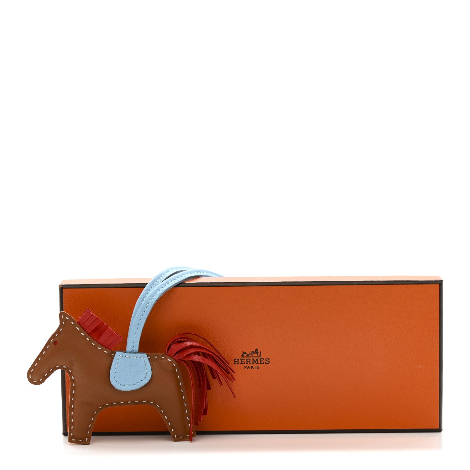Hermes Milo Lambskin Grigri Rodeo Horse Bag Charm PM Gold Rouge Indien Celeste 4 of 4