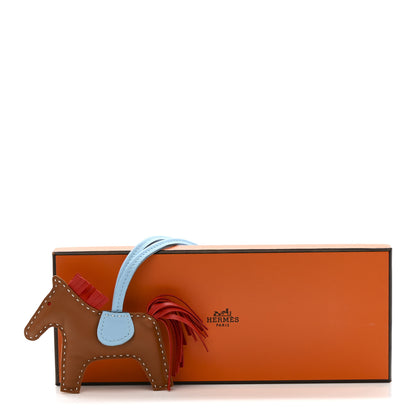 Hermes Milo Lambskin Grigri Rodeo Horse Bag Charm PM Gold Rouge Indien Celeste 4 of 4