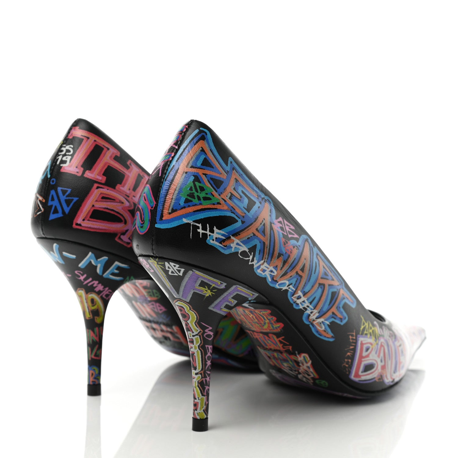 Balenciaga Chevre Classic Graffiti Knife Pointed 80mm Pumps 37 Black Multicolor 4 of 8