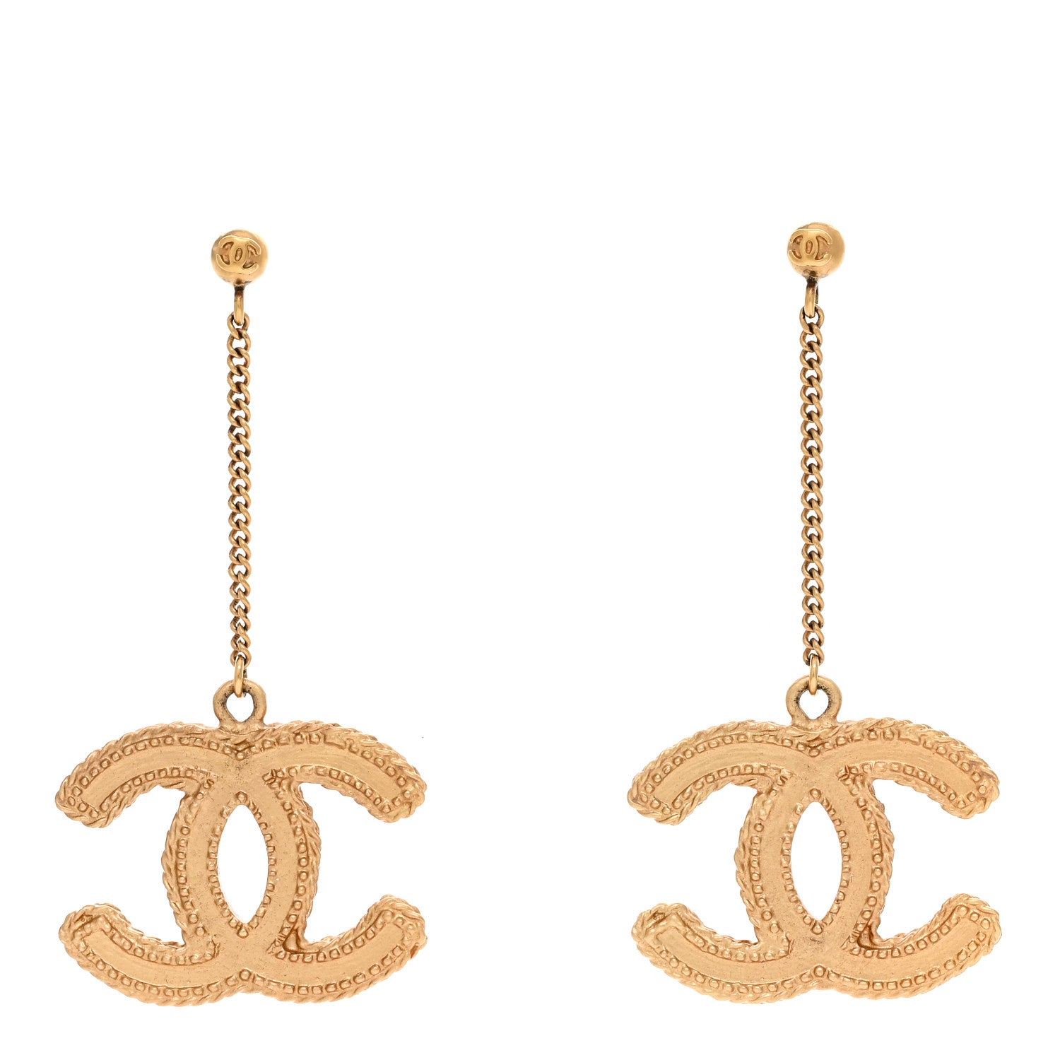 Chanel CC Drop Earrings Matte Gold 1 of 4