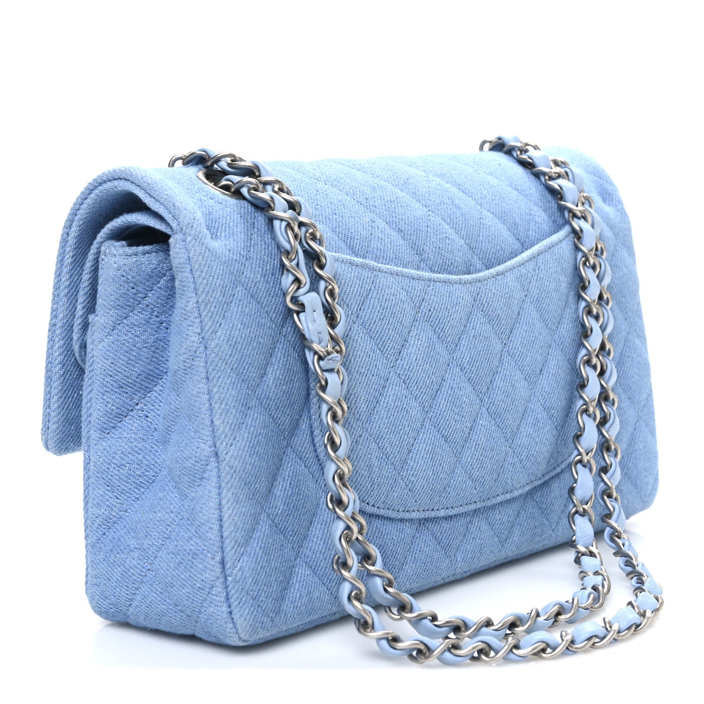 Denim Quilted Medium Double Flap Light Blue
